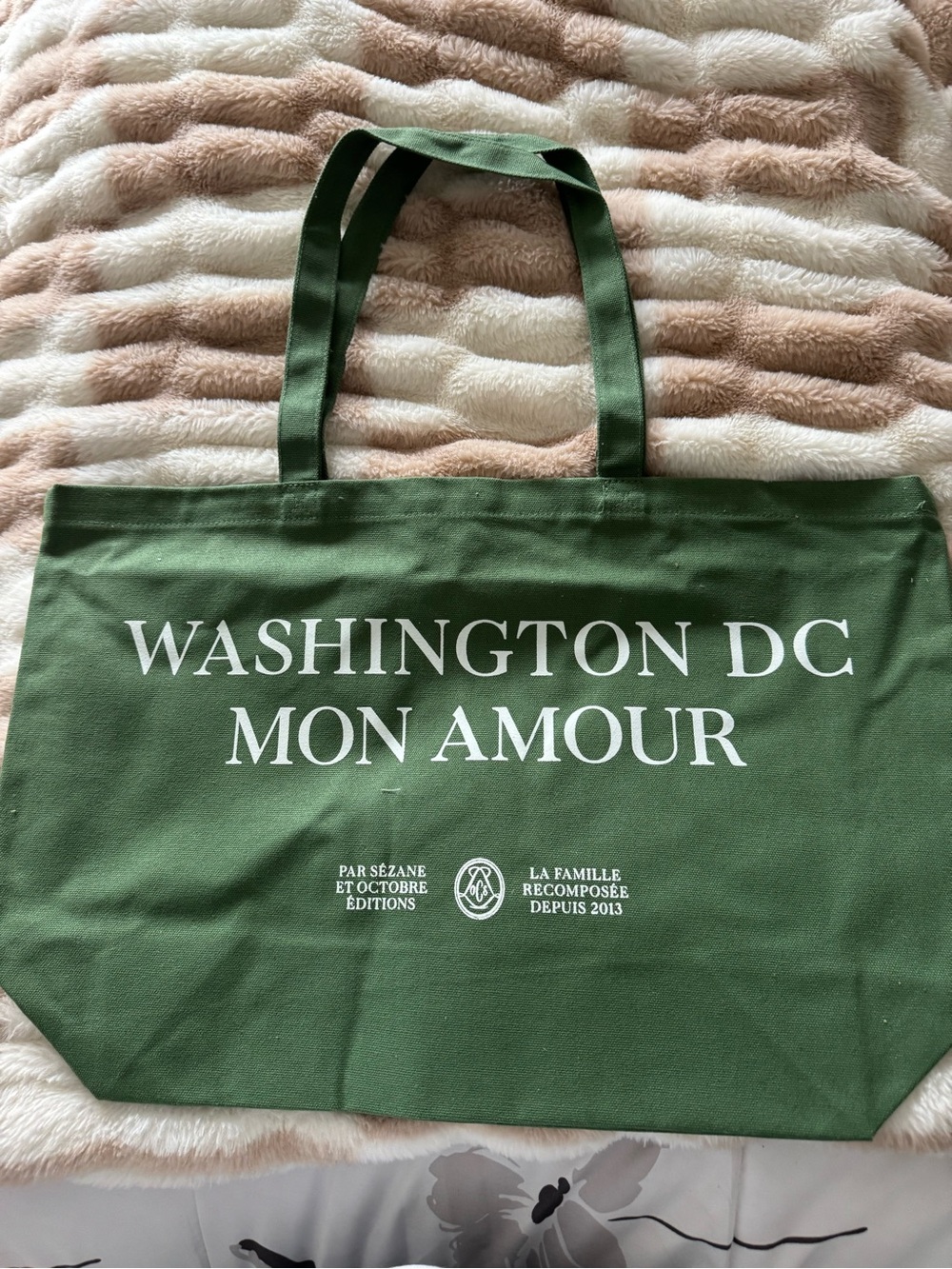 Sézane Washington  DC Mon Amour Olive Canvas Tote Bag